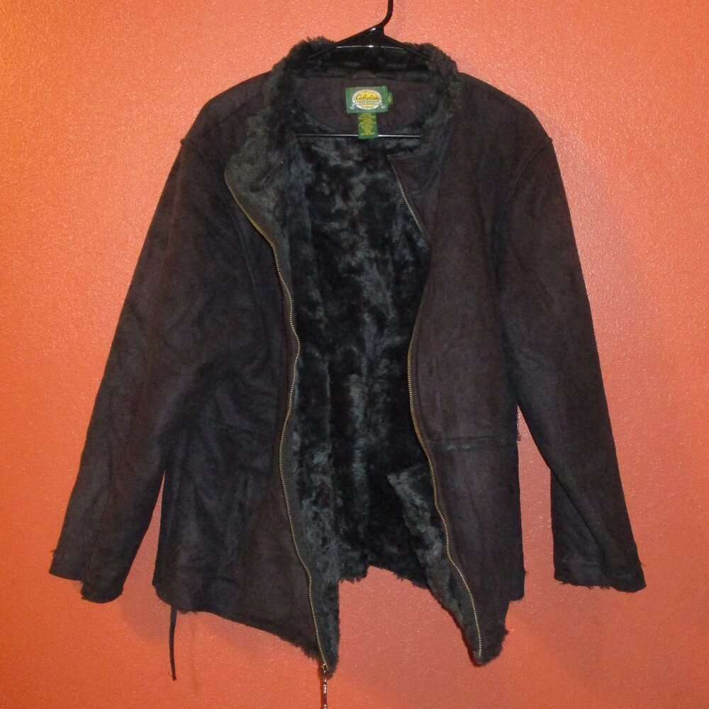 Cabela Coat Woman 2X Large Brown Black Full Zip Faux Fur Pockets Outdoor Coat
